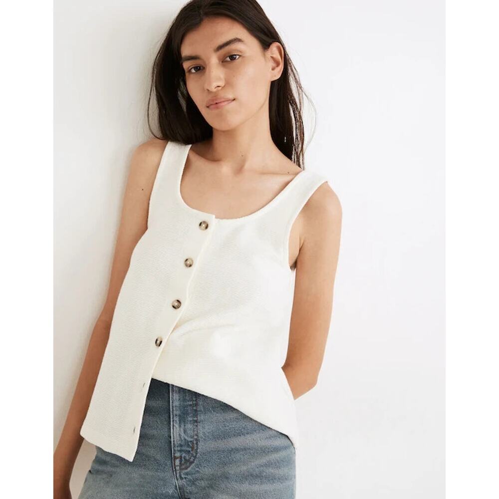 MADEWELL Ottoman Jacquard Button-Front Ivory White Tank Small